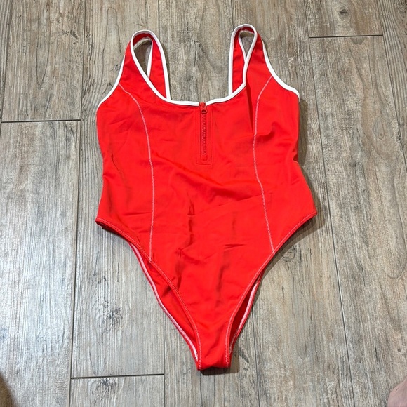 PacSun Other - NWT Pacsun Red One-Piece Swimsuit with White Trim & U Scoop Back Size Large